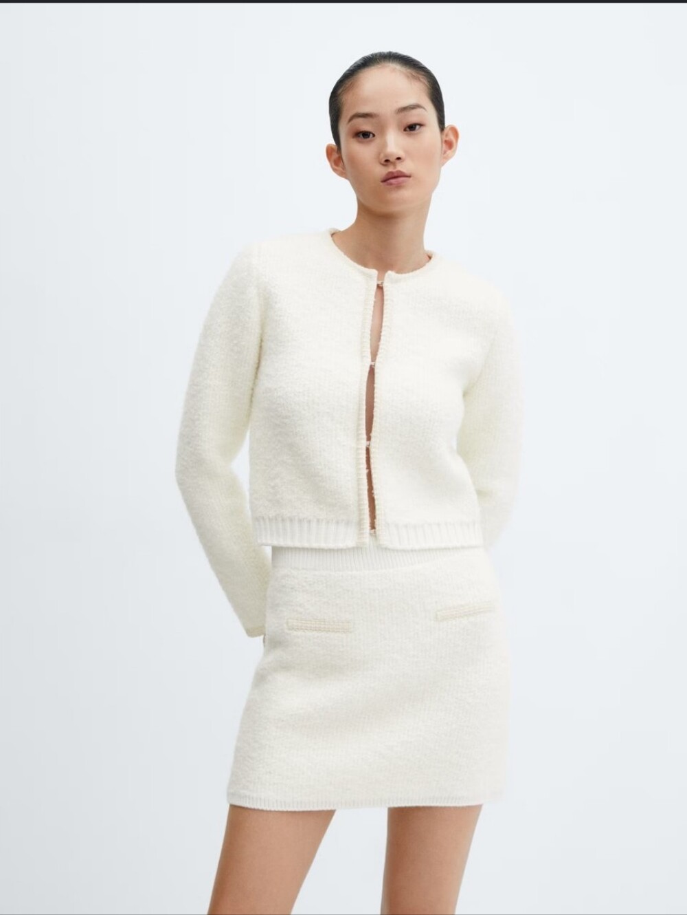 Mango Cream Bouclé Mini Skirt
